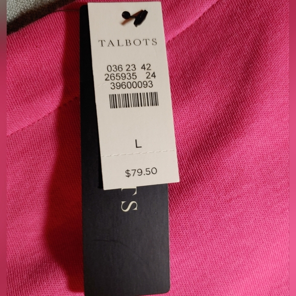 Talbots Pink Shift Dress 100% Cotton Right Shoulder Zip Split Seams Grey Piping - Picture 8 of 14